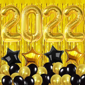 2022 Laimīgu Jauno Gadu Rotājumi Komplekts Zelta Foliju, Aizkaru Fonu Zelta Black Baloni Milzīgu Skaitu New Years Eve Puse Supplies