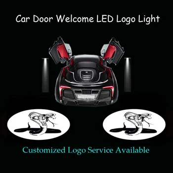 2gab White Black Cobra Logo, LED Auto Durvju Lāzera Projektoru Laipni Gaismas Garu Ēnu Uzmanības centrā
