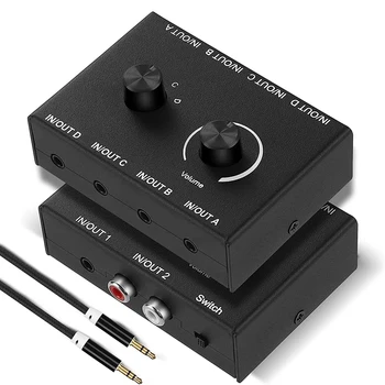 3.5 mm Audio Slēdzis,4 in 1 Out,1 4 No AUX Audio Pārslēgu,RCA un 3,5 mm Audio Pārslēgu, Audio Switcher Box for PC/Laptop