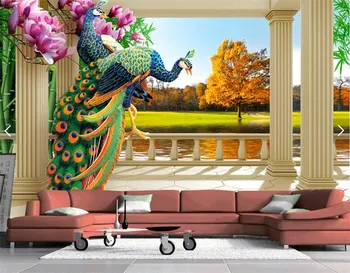 3d telpā, tapetes, sienas sienas pāvs Magnolijas ziedu ainavas dzīvojamā istabā TV Backsplash pielāgotu jebkura izmēra foto murals