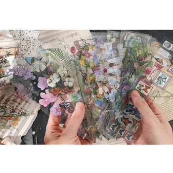 50packs Vintage Tauriņu Papardes Ziedu Uzlīmes PVC Ūdensnecaurlaidīga DIY Scrapbooking Dienasgrāmata Dekoratīvās Kancelejas preces