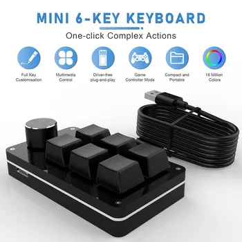 6 Atslēgas, RGB Pasūtījuma Tastatūras Programmēšana Makro Pogu Tastatūru Karstā Mijmaiņas Klaviatūras Portatīvo Mini Mechanica Tastatūra Spēles Darba