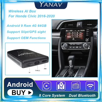 Android 9 4G 64GB Carplay Bezvadu Ai Rūtiņu Honda Civic 2016-2020 8 Kodolu Plug and Play AI Adapteris Lodziņā Multivides carbo