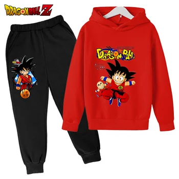 Anime Dragon ball z Tracksuit Bērniem, Hoodies Zēnu Drēbes Zēniem Zīdaiņu Meitenes Apģērbu Kakashi Kapuci Goku Jakas Kapuci +bikses 2gab