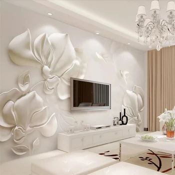 beibehang papel de parede Custom tapetes, 3d sienas ģipša reljefi magnolijas putnu balta stereo TV fona tapešu sienas