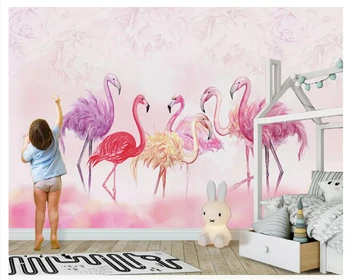 beibehang Pasūtījuma bieza, zīdaina 3d tapetes Ziemeļvalstu minimālisma tropu augu flamingo TV dīvāns fona sienas papīri mājas dekoru