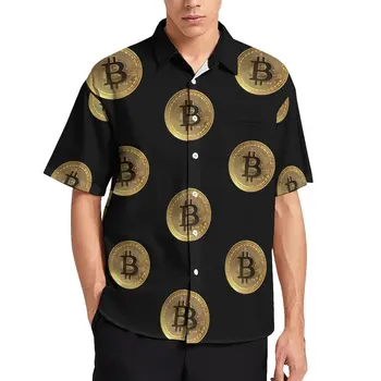 Bitcoin Kriptogrāfijas Brīvdienas Krekls Zelta Monētas Drukāt Havaju Ikdienas Krekli Vīriešu Y2K Vasaras Blūzes ar Īsām Piedurknēm Top Liels Izmērs 3XL 4XL