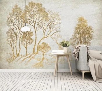 Dekoratīvās tapetes Mazu, svaigu stila mežā elk zelta idilliskā sienas TV fona sienas