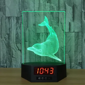 Delfīnu Pulkstenis 3D vizuālo akrila modelis led nakts apgaismojums 7 krāsu tālvadības Delfīnu rīcības attēls Telpu dekorēšana X03