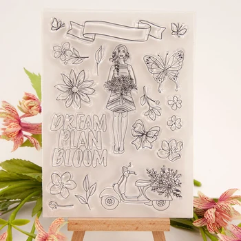 DIY Meitene Ziedu Zīmogs Caurspīdīga Silikona Zīmogs Zīmogs Lapas Scrapbooking Albumu Apdare