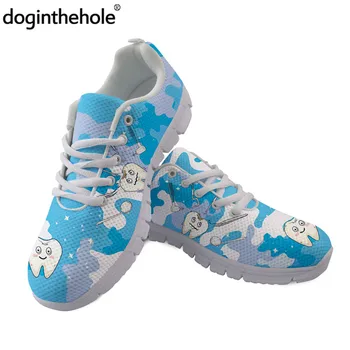 Doginthehole Zobu Modes Sieviešu Dzīvoklis Kurpes Maskēšanās Zilā Medicīnas Dizaineru Kurpes Cute Karikatūra Zobu Viegls Acs Sneaker