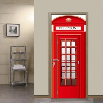 Durvju Uzlīmes Britu Stila Londonas Sarkanais Taksofons Self Adhesive Pvc Ūdensnecaurlaidīga Mājas Sienas Dekori Plakāts, Uzlīmes Istabas Dekorēšanai