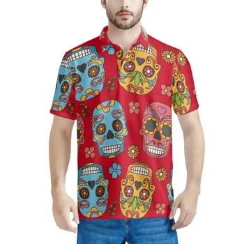 Día de Muertos Dienā, Dead Cukura Galvaskausa Jauno Vasaras Ikdienas Polo Krekls Vīriešiem ar Īsām Piedurknēm Biznesa Krekls Modes Dizains, Topi, t-veida