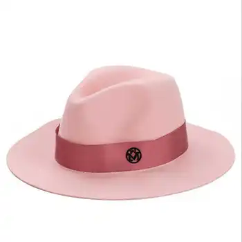 Dāmas Austrālija luksusa 100% vilnas feodra cepure ziemas sieviešu vilnas Džeza fedoras rozā cepure sievietēm, lieliem malām kovboju panama fedoras