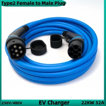 EV Uzlādes IEC 62196-2 EV Lādētāja Tips 2 Tipa 2 Sieviešu, Vīriešu, Plug EV Kabelis 3 Fāzes 8/10/15 Metru Kabeļu 32A 22KW Zila
