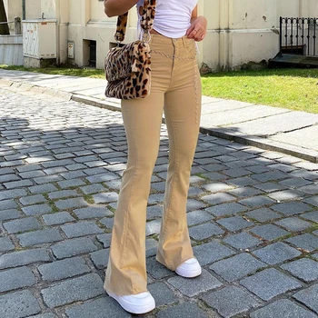 Gadījuma Cietā Vienkārši Uzliesmojums Džinsi Meitenēm Sieviešu Modes 2020. Gadam Sieviešu Vintage Džinsa Bikses ar Augstu Bikšu starām. Harajuku Capri