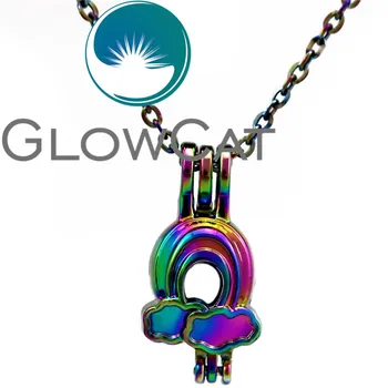 GLOWCAT CC654 Multicolor Varavīksnes Pērles Būris Medaljonu Kulons Ēteriskās Eļļas Difuzoru Pērle Būris Kaklarota Meitene Bērniem Dāvanu