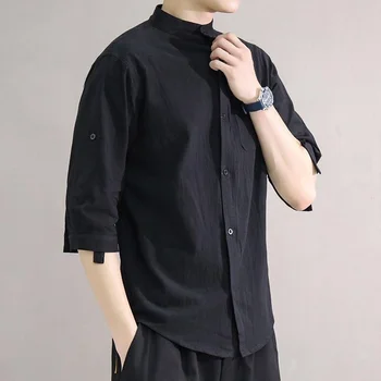 Ir 2021. Vasaras Vīriešu Ķīniešu Stilā Veļa no Kokvilnas Auduma ar Īsām Piedurknēm Krekli tīrtoņa Krāsu Camisa Masculina Streetwear Ikdienas Krekli