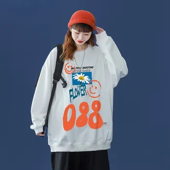 Japānas Modes Stila Gadījuma O-Veida Kakla 2022. Gada Pavasara Rudens Melnā, Pelēkā Vārna Sporta Krekls Sieviete Bieza Vilnas Hip Hop Augstas Streetwear Drēbes