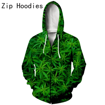Jaunas, Zaļas Kļavu lapu Nezāles Smieklīgi 3D Drukas Modes Treniņtērpi Crewneck Hip Hop Rāvējslēdzēju Hoodies Plus izmērs S-7XLharajuku cilvēks hoodies 0