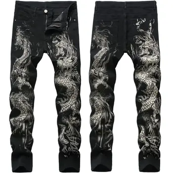 Jaunu vīriešu, vīriešu bikses vīriešu jūra vilks čūska dzīvnieku iespiesti džinsi oriģināls dizains ir 2021. džinsa bikses personības drukāšanas džinsi