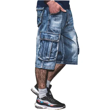 JAUNU Zīmolu Vīriešu Liela izmēra Zaudēt baggy Īsi džinsi vīriešiem zēna Hip Hop Skrituļdēlis bikses par Reperi Repa bikses zilā hiphop