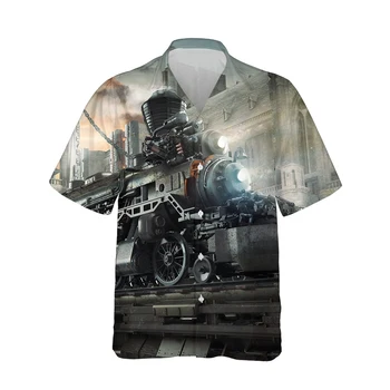 Jumeast Jaunu 3d Fantāzija Steampunk Vilcienu Iespiesti Mens Havaju Krekls ar Īsām Piedurknēm Vintage Modes Krekli Vīriešiem Zaudēt Streetwear