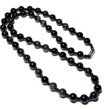 Karstā pārdošanas dabas Obsidian ar rokām austi pērles kaklarota rotaslietas modes boutique rotaslietas, Obsidiāna pērles 8 mm clavicle Kaklarota sw 0