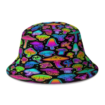 Krāsains Sēnes Spilgti Psychedelic Spaini Cepures Noslēpumaina Beach Bob Zveja Zvejnieks Cepuri Meitenes Zēni Boonie Cepure 0