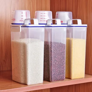 Liela jauda, rīsi kausa noslēgtā moistureproof tvertne ar rokturi Mērīšanas Kauss Pārredzamu Rotācijas virtuves graudu pārtikas uzglabāšanas kaste