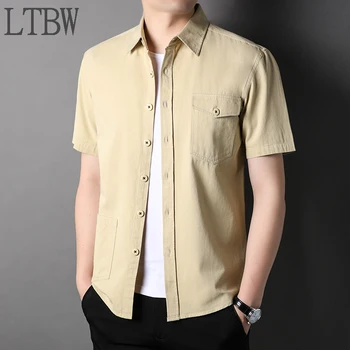 LTBW Modes Apģērbi Vīriešu Krekli ar Īsām Piedurknēm Gadījuma Kokvilnas Kreklus Ar Kabatām