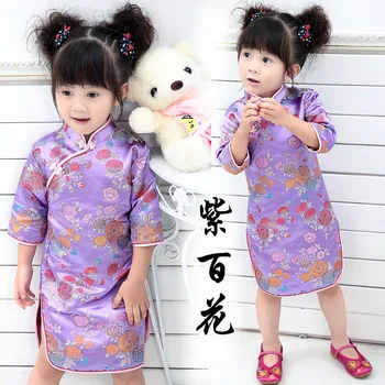 Meitenes Trīs Ceturtdaļu Piedurknēm Cheongsam Bērnu Qipao Rakstu Apģērba Komplekts Bērniem Ierodas Jauns