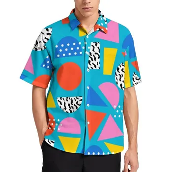Memphis Retro Havaju Krekls Ģeometriskā Krāsains Modelis Ikdienas Krekli Vīriešu Harajuku Vasaras Blūzes Ar Īsām Piedurknēm