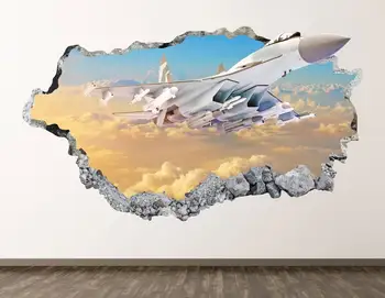 Militārās lidmašīnas Sienas Decal - Reaktīvo Lidmašīnu 3D Smashed Sienas Mākslas Uzlīmes Bērnu Istabas Dekors Vinila Mājas Plakātu Pasūtījuma Dāvanu KD893