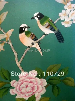 Mājas Apdare Roku apgleznoti zīda tapetes PUSES, KRĀSOTAS krāsošanas Iekārta ar putniem / ziedi daudziem attēliem /fons pēc izvēles