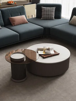 Mūsdienu gaismas luksusa stila dzīvojamā istabā tējas galds vienkāršs akmens plāksnes apaļā tējas galda izmērs kārta kombinācija kafijas galda dizainers f