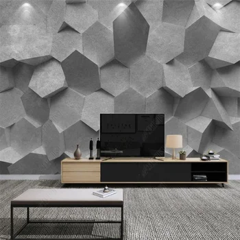Mūsdienu Ziemeļvalstu trīsdimensiju Pelēkā 3D Ģeometriskā Dzīvojamā Istaba Fona tapešu Guļamistaba Dekori Papel De Parede