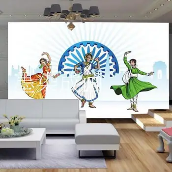 Pasūtījuma lielums karikatūra sienas tapetes Indijas deju fona sienas Tuvo Austrumu deju skolas klasē, dzīvojamā istaba, guļamistaba