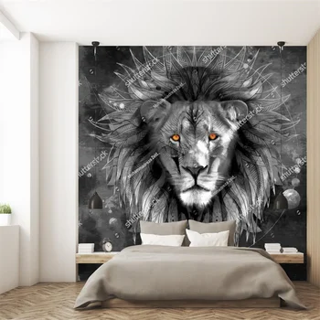 Pasūtījuma Lielums Mūsdienu Pelēkā Mākslas Dzīvnieku tapešu Dzīvojamā Istaba Guļamistaba Lauva Apdare Sienas Tapetes Papel De Parede 3d