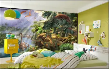 Pasūtījuma sienas 3d foto tapetes Meža upju dinozauru eļļas glezna ainava, mājas dekors dzīvojamā istaba tapetes, sienas 3 d