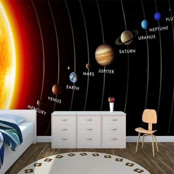Pielāgot 3D Sienas Bērniem Tapetes Saules Sistēmas Planētām sienas Sienas Dzīvojamā Istabā, Bērnu Guļamistaba tapešu TV Dīvāns Fonu