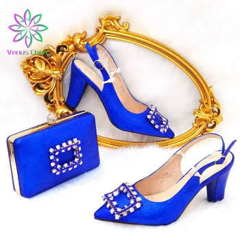 Puse 2022 Royal BLUE Krāsā Luksusa elegants puse kurpes dāmas kurpes un soma, uzstādīt, Kāzu svinības, kurpes Un soma, Banketa apavi