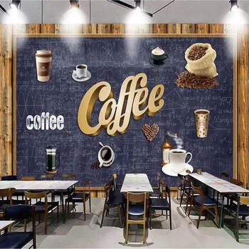 Roku apgleznoti Koka plātņu Rūpniecības Dekoru, Kafijas Veikals Custom Sienas Kafejnīca pašlīmējošas Tapetes, 3D tapešu Papel De Parede