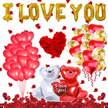 Sarkanā Valentīna Tēma Partijas Apdare Valentīna Diena Folija Sirds Lācis Balonus Uzstādīt Kāzu Dekori Līgava Būt Līgavas Duša