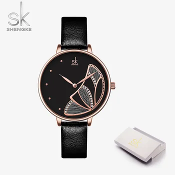 Shengke 0118 Zīmola Dāma Elegantā Rokassprādze Pulksteņu Ādas Siksniņa Kvarca Modes Gadījuma Kleita Sievietēm Kristāla Rokas pulksteni reloj mujer