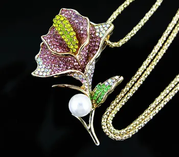 TianBo Bezmaksas piegāde sieviete luksusa Pilnā kristāla opal tulpju ziedu kulons čūska ķēdes ilgi, kaklarota, rotaslietas Līgava piederumu