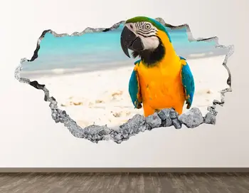 Tropu Papagailis Sienas Decal - Pludmales 3D Smashed Sienas Mākslas Uzlīme Dzīvojamā Istaba Dekori Vinila Mājas Plakātu Pasūtījuma Dāvanu KD661