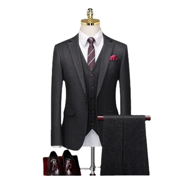 Trīs Gabals Uzvalku korejiešu Versija Slim Pieguļošs Kleita Britu Stila Biznesa Uzvalks Rudenī un Ziemā, Vīriešu apģērbi