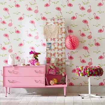 Tuya Mākslas tapetes meitene istabā cute rozā flamingo modeli princese istabu un bērnu istaba bērnu istaba 0
