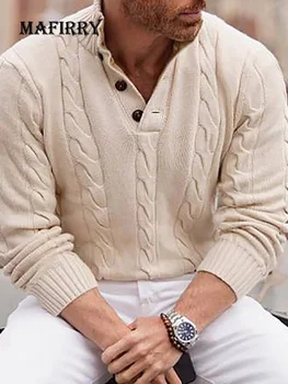 V-veida Kakla Pogas Vīriešiem ir Ciets Džemperi ar garām Piedurknēm Pavasara Rudens Loungewear Vīriešu Džemperi Ikdienas Stilu, Liela Izmēra Vienkāršus Streetwear